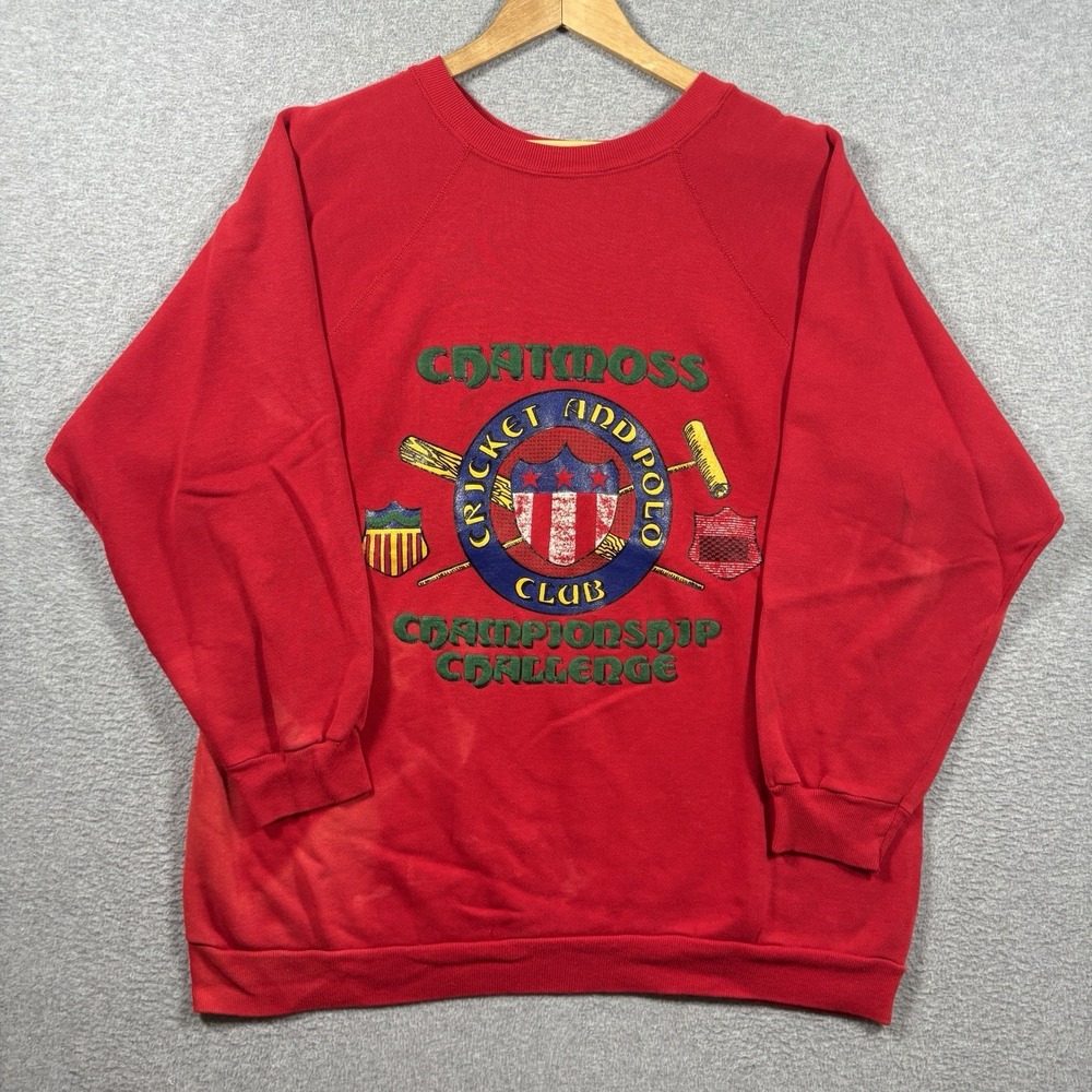 Vintage 80s Tultex Chatmoss Country Club Sweatshirt 2XLT Red Polo Cricket USA